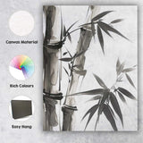 Monochrome Bamboo Stalks And Leaves Oriental Ink Wash Artwork Canvas Wall Art Print Decor Picture Ready to Hang