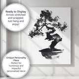 Black And Grey Bonsai Tree Japanese Sumi E Watercolour Painting Canvas Wall Art Print Decor Picture Ready to Hang