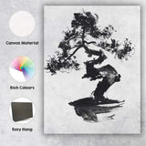 Black And Grey Bonsai Tree Japanese Sumi E Watercolour Painting Canvas Wall Art Print Decor Picture Ready to Hang