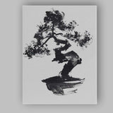 Black And Grey Bonsai Tree Japanese Sumi E Watercolour Painting Canvas Wall Art Print Decor Picture Ready to Hang