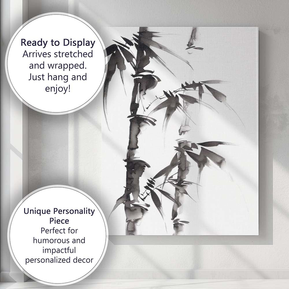 Minimalist Bamboo Forest Oriental Ink Wash Botanical Artwork Canvas Wall Art Print Decor Picture Ready to Hang