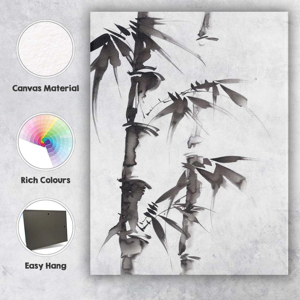 Minimalist Bamboo Forest Oriental Ink Wash Botanical Artwork Canvas Wall Art Print Decor Picture Ready to Hang