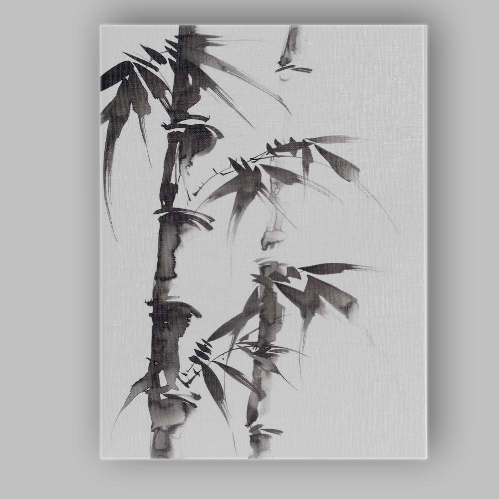 Minimalist Bamboo Forest Oriental Ink Wash Botanical Artwork Canvas Wall Art Print Decor Picture Ready to Hang