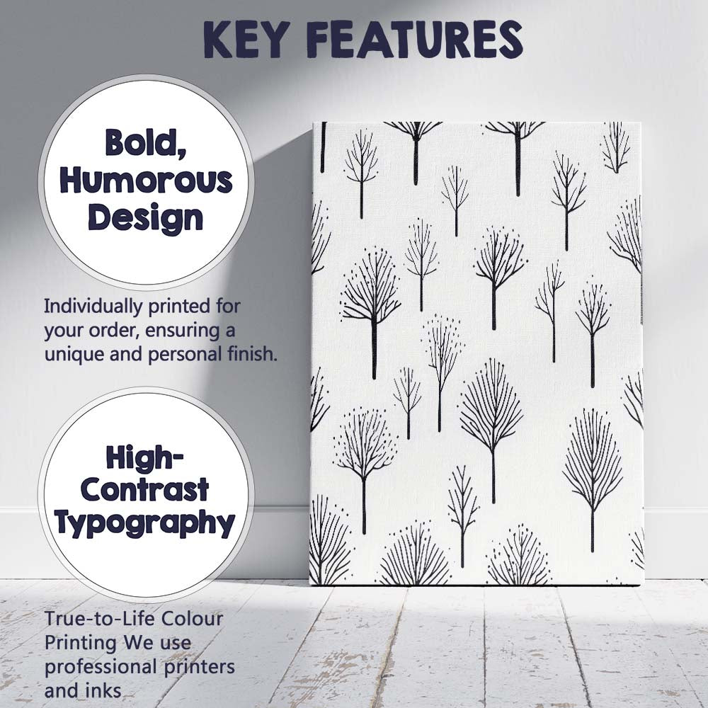 Scandinavian Bare Branch Tree Repeat Pattern Mustard Yellow Background Canvas Wall Art Print Decor Picture Ready to Hang