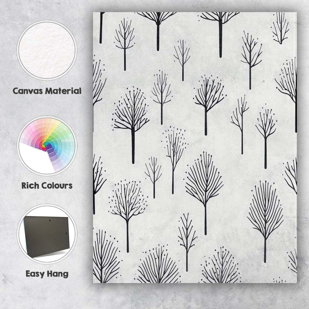 Scandinavian Bare Branch Tree Repeat Pattern Mustard Yellow Background Canvas Wall Art Print Decor Picture Ready to Hang