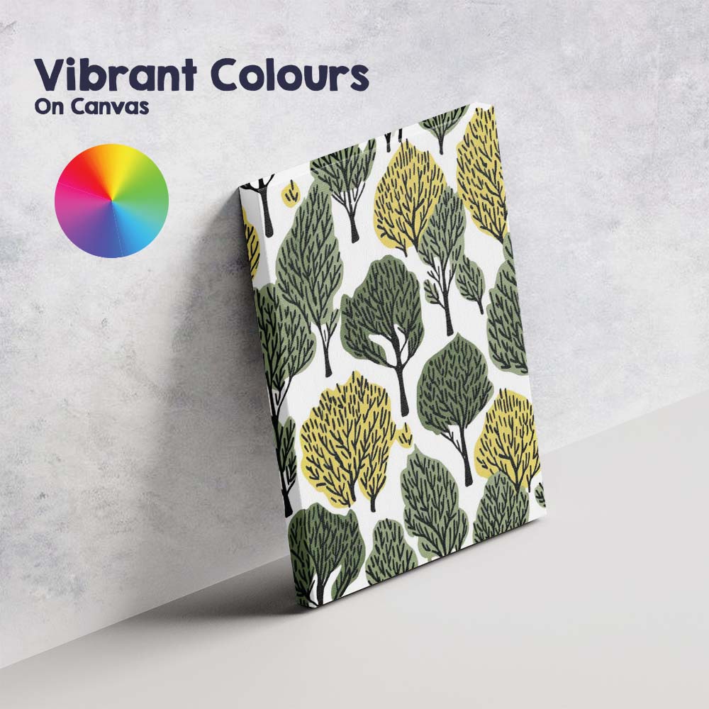 Modern Abstract Forest Tree Canopy Repeat Pattern Green and Ochre Canvas Wall Art Print Decor Picture Ready to Hang