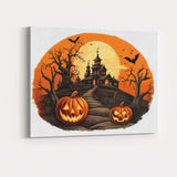 Halloween Haunted House Pumpkin Moonlit Spooky Landscape Canvas Wall Art Print Decor Picture Ready to Hang