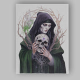 Dark Gothic Hooded Woman Holding Skull Fantasy Artwork Canvas Wall Art Print Decor Picture Ready to Hang