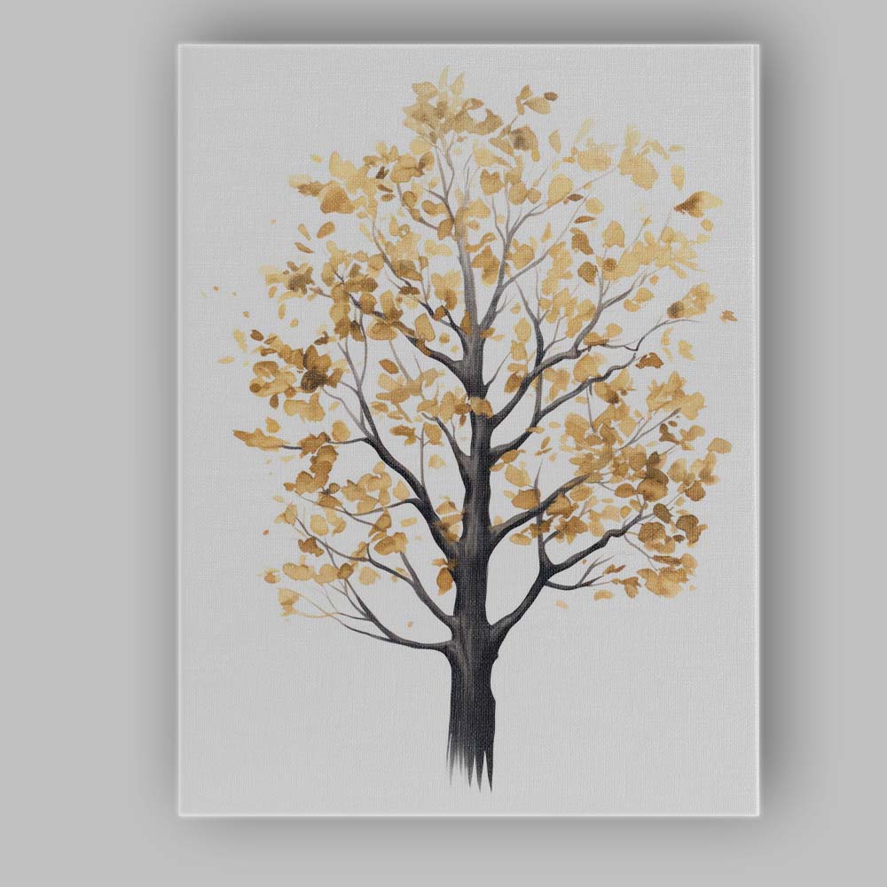 Elegant Watercolour Golden Leaf Tree Botanical Nature Illustration Canvas Wall Art Print Decor Picture Ready to Hang