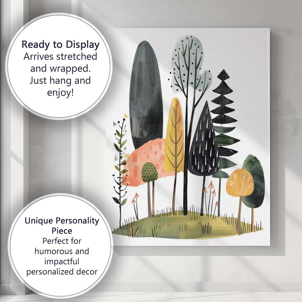 Whimsical Woodland Forest Trees Watercolour Illustration Canvas Wall Art Print Decor Picture Ready to Hang