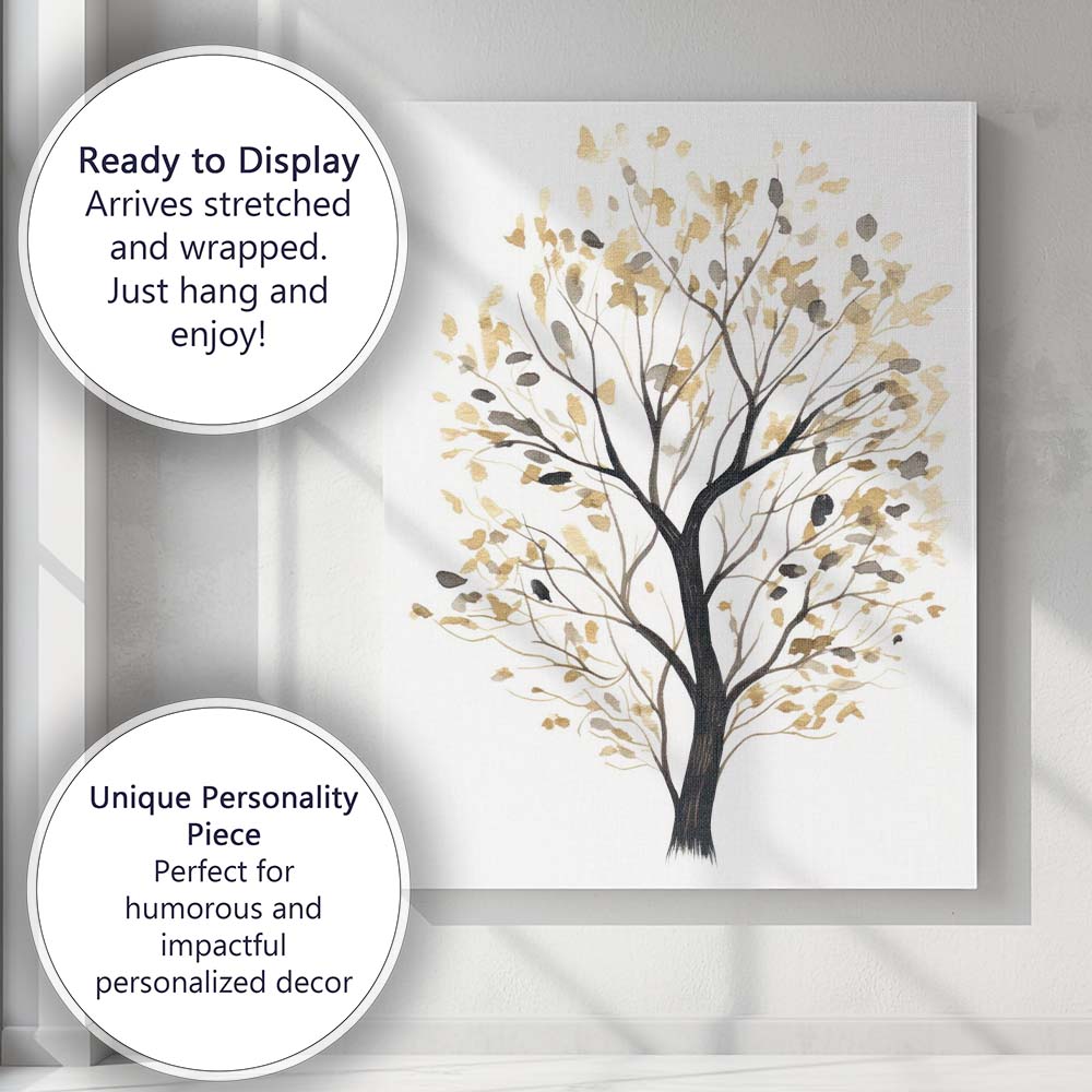 Elegant Beige Leafy Tree Silhouette Watercolour Illustration Canvas Wall Art Print Decor Picture Ready to Hang