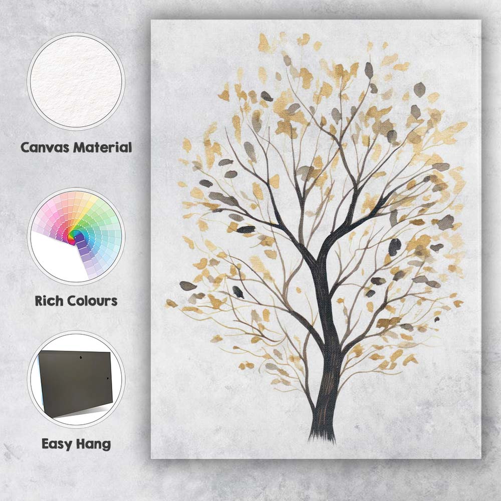 Elegant Beige Leafy Tree Silhouette Watercolour Illustration Canvas Wall Art Print Decor Picture Ready to Hang