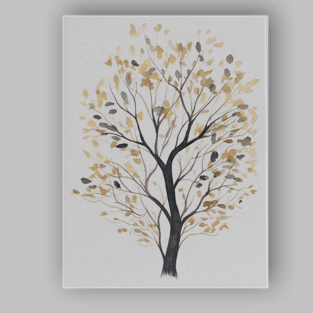 Elegant Beige Leafy Tree Silhouette Watercolour Illustration Canvas Wall Art Print Decor Picture Ready to Hang