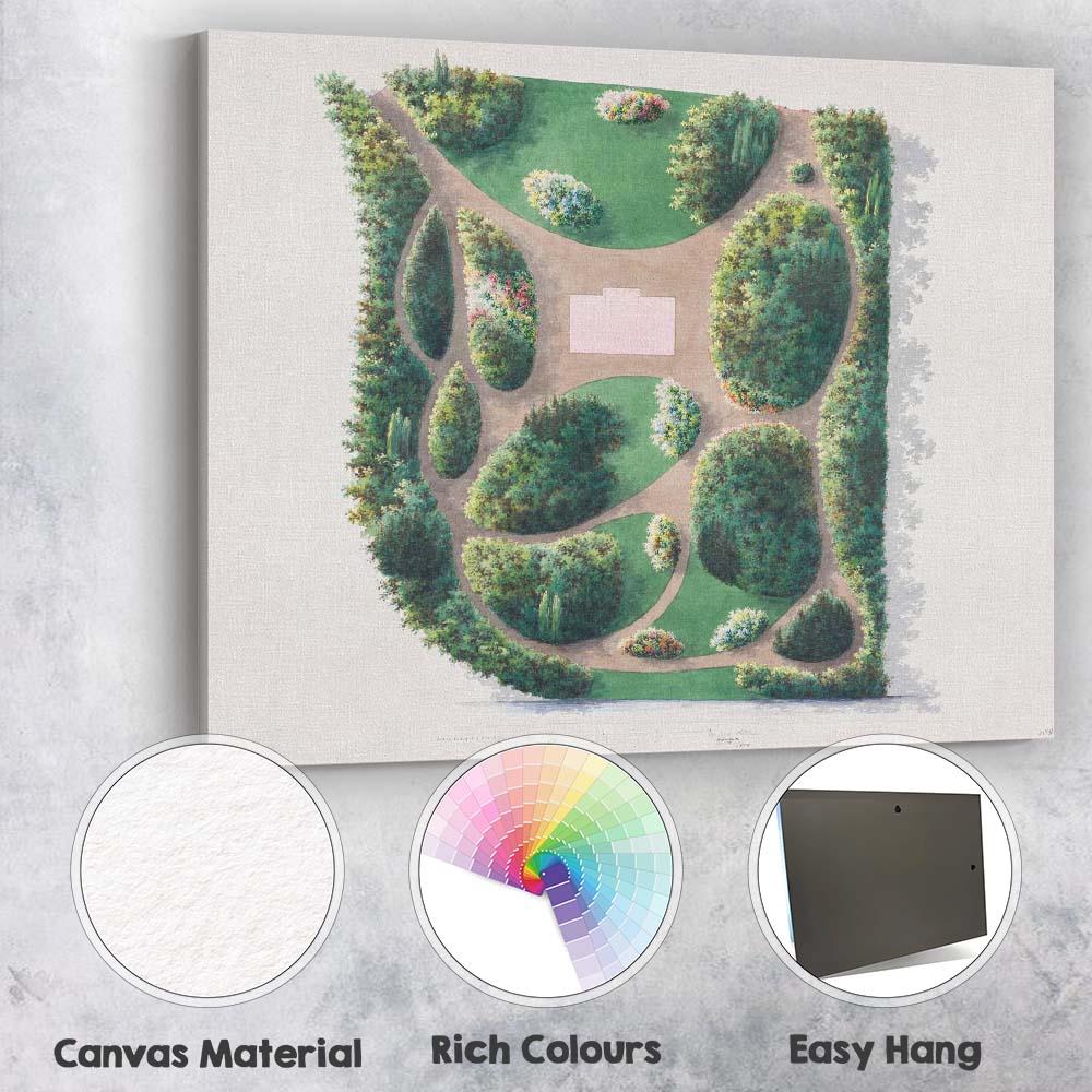 Formal Garden Landscape Plan Watercolour Design Illustration Canvas Wall Art Print Decor Picture Ready to Hang