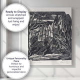 Monochrome Woodland Garden Linocut Style Tree Illustration Canvas Wall Art Print Decor Picture Ready to Hang
