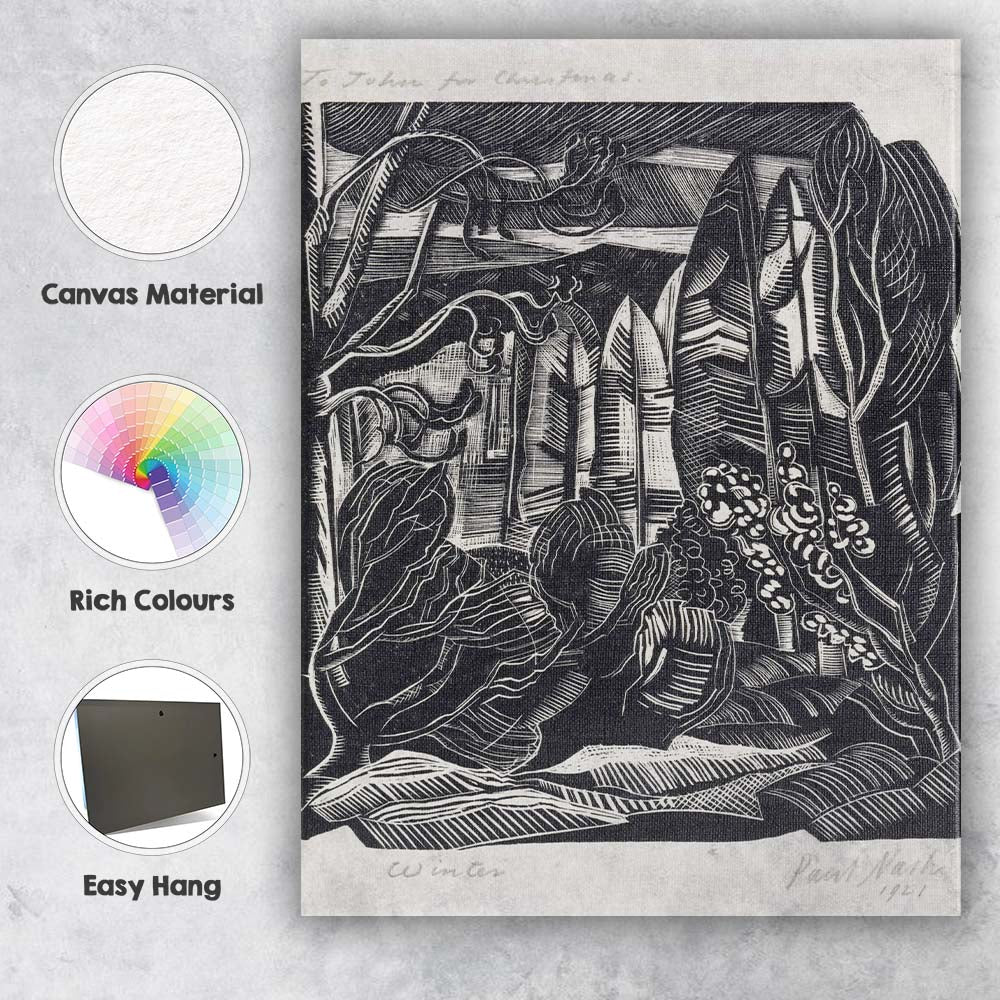 Monochrome Woodland Garden Linocut Style Tree Illustration Canvas Wall Art Print Decor Picture Ready to Hang