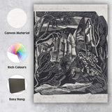 Monochrome Woodland Garden Linocut Style Tree Illustration Canvas Wall Art Print Decor Picture Ready to Hang