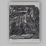 Monochrome Woodland Garden Linocut Style Tree Illustration Canvas Wall Art Print Decor Picture Ready to Hang