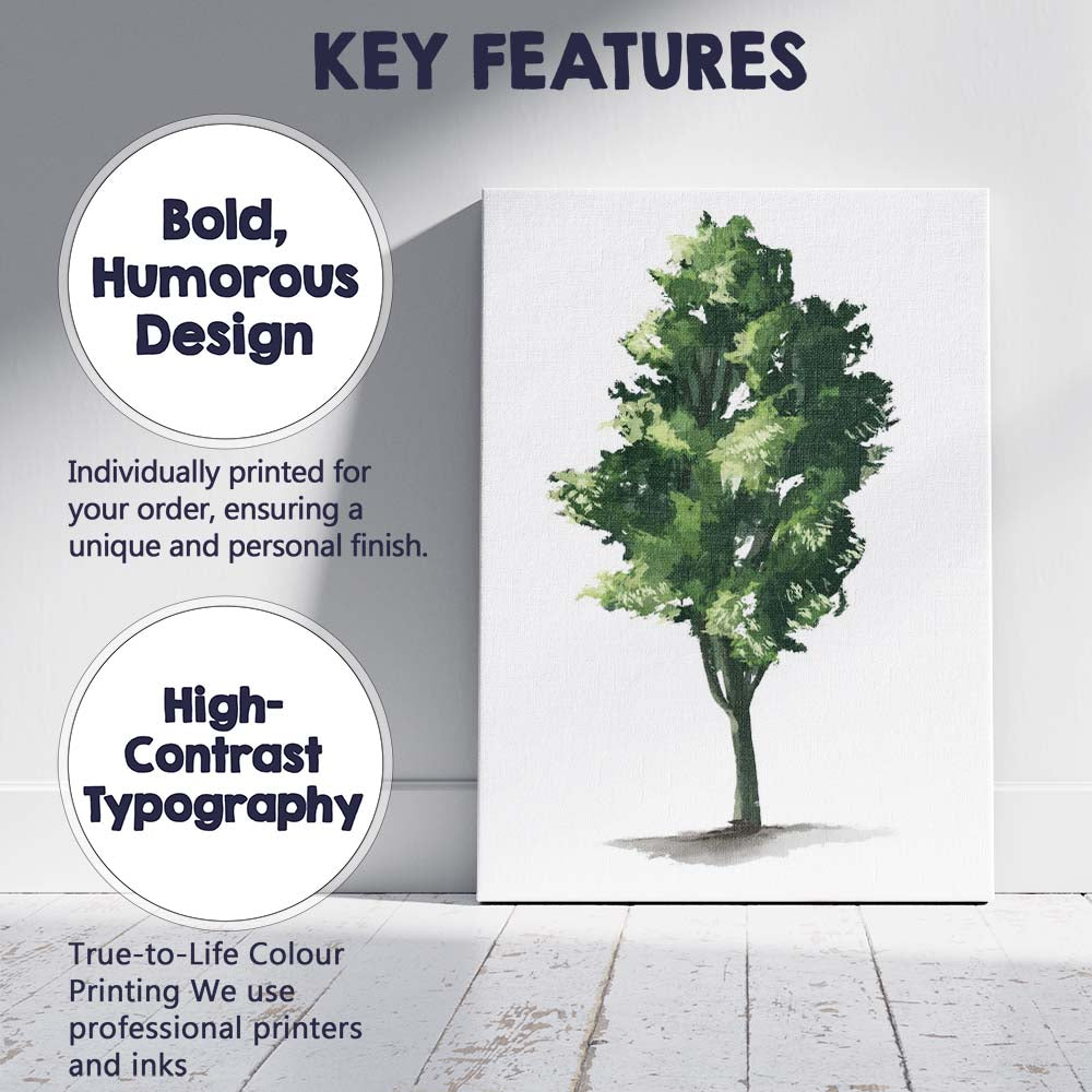 Elegant Green Tree Collection Isolated Watercolour Illustration Canvas Wall Art Print Decor Picture Ready to Hang