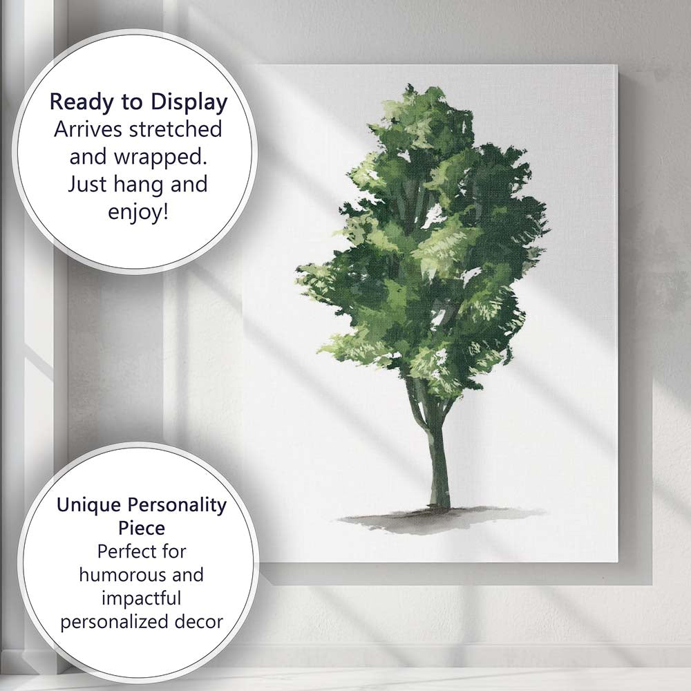 Elegant Green Tree Collection Isolated Watercolour Illustration Canvas Wall Art Print Decor Picture Ready to Hang
