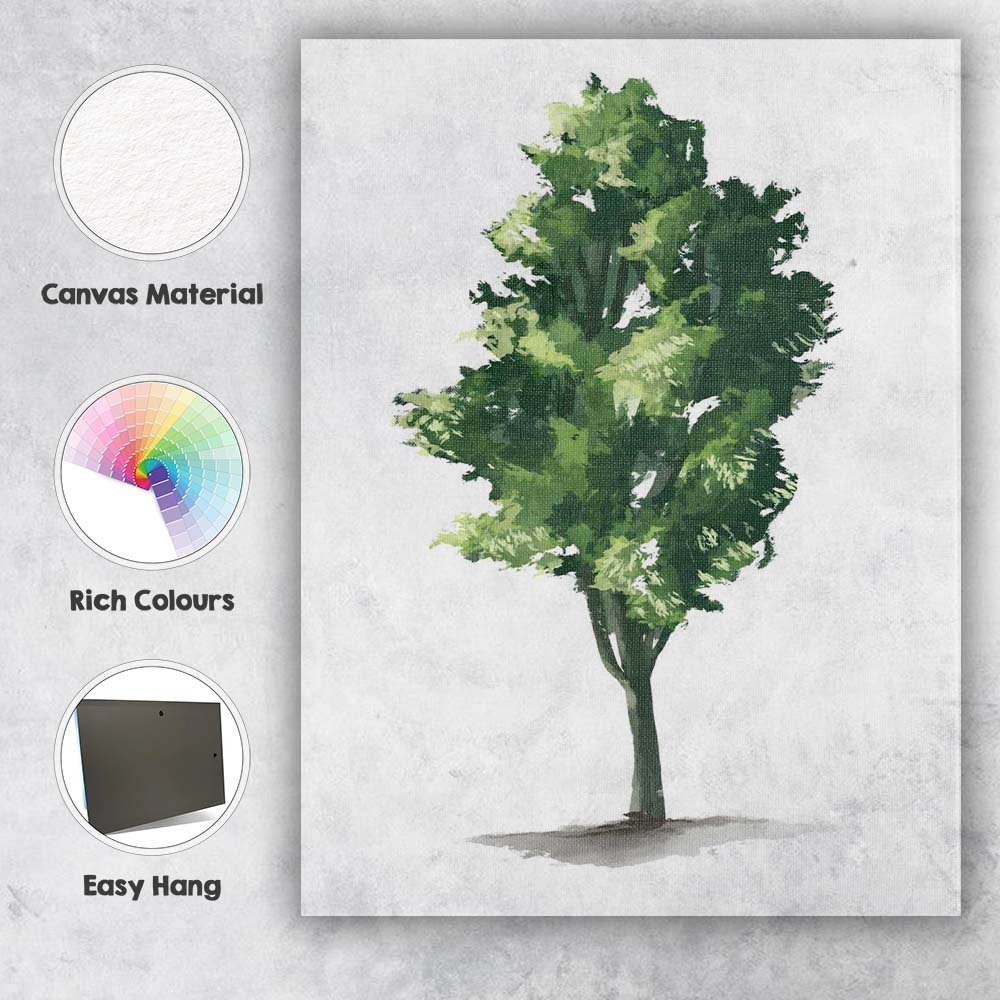 Elegant Green Tree Collection Isolated Watercolour Illustration Canvas Wall Art Print Decor Picture Ready to Hang