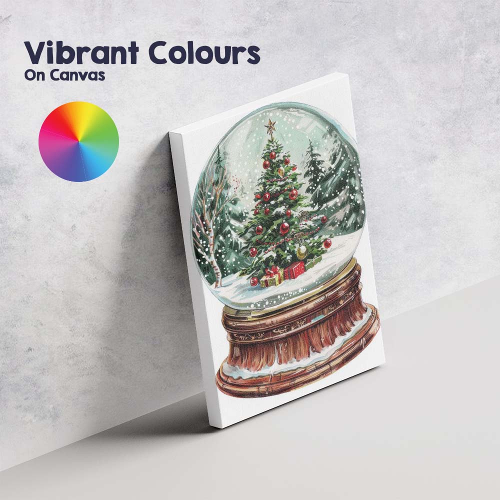 Festive Christmas Tree Snow Globe Watercolour Winter Holiday Scene Canvas Wall Art Print Decor Picture Ready to Hang