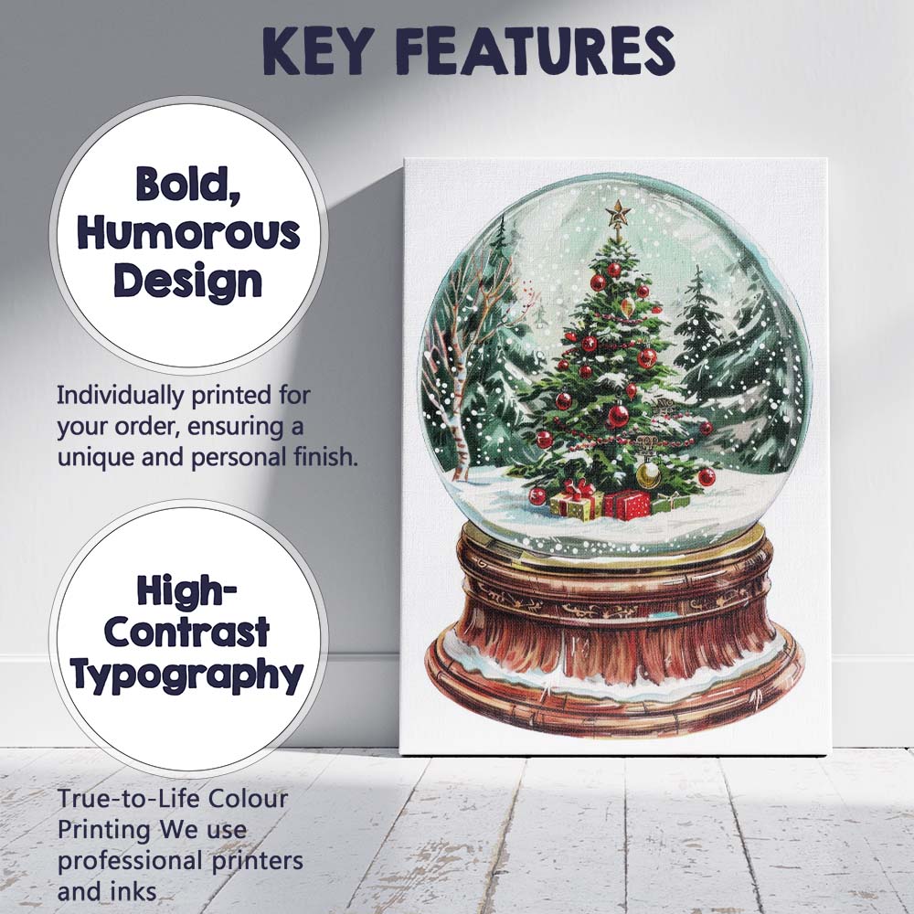 Festive Christmas Tree Snow Globe Watercolour Winter Holiday Scene Canvas Wall Art Print Decor Picture Ready to Hang