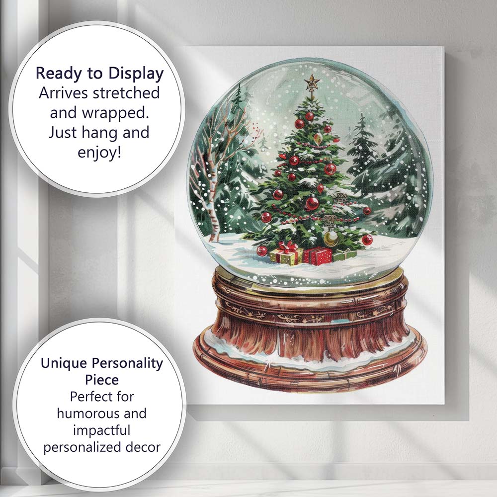 Festive Christmas Tree Snow Globe Watercolour Winter Holiday Scene Canvas Wall Art Print Decor Picture Ready to Hang