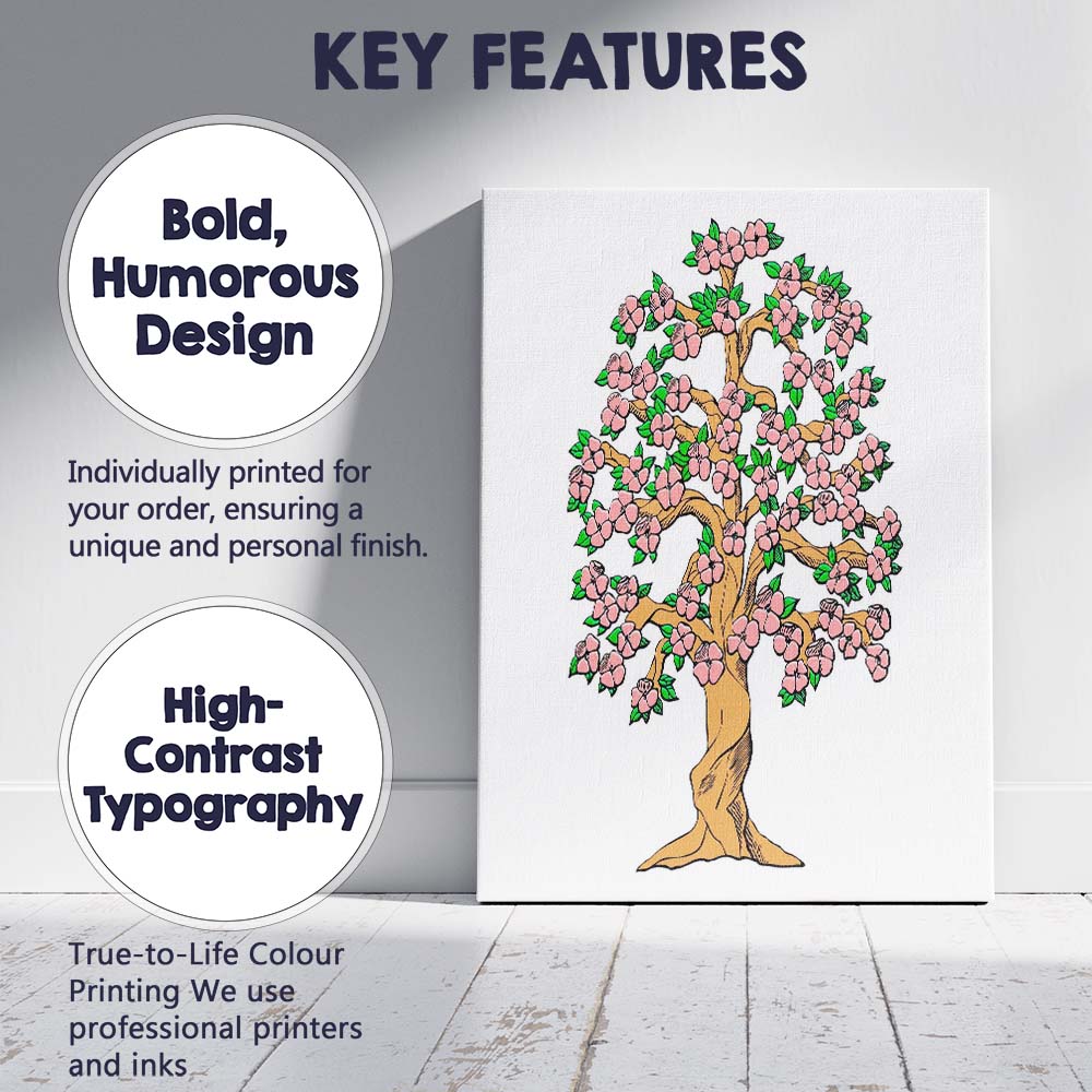 Pink Blossom Tree Decorative Floral Botanical Illustration Canvas Wall Art Print Decor Picture Ready to Hang