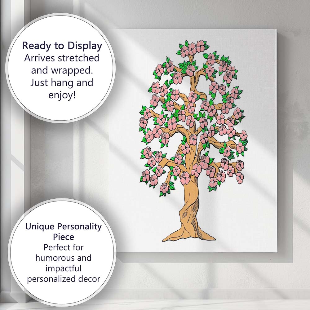 Pink Blossom Tree Decorative Floral Botanical Illustration Canvas Wall Art Print Decor Picture Ready to Hang