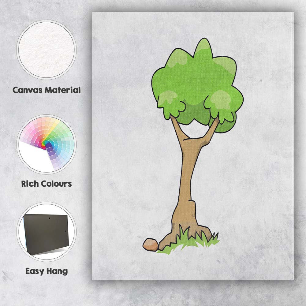 Cartoon Green Tree Nature Landscape Illustration Canvas Wall Art Print Decor Picture Ready to Hang