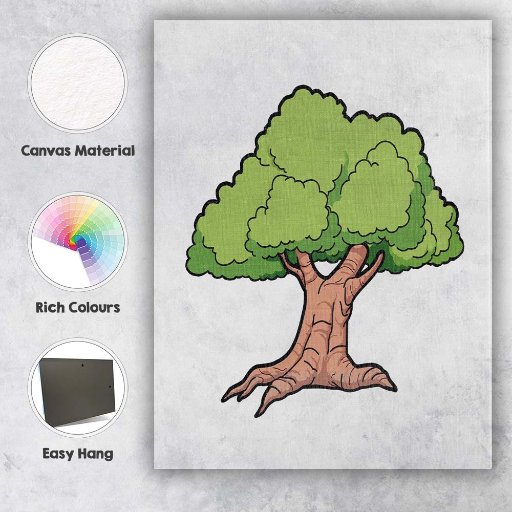 Stylised Green Canopy Tree Cartoon Woodland Illustration Canvas Wall Art Print Decor Picture Ready to Hang