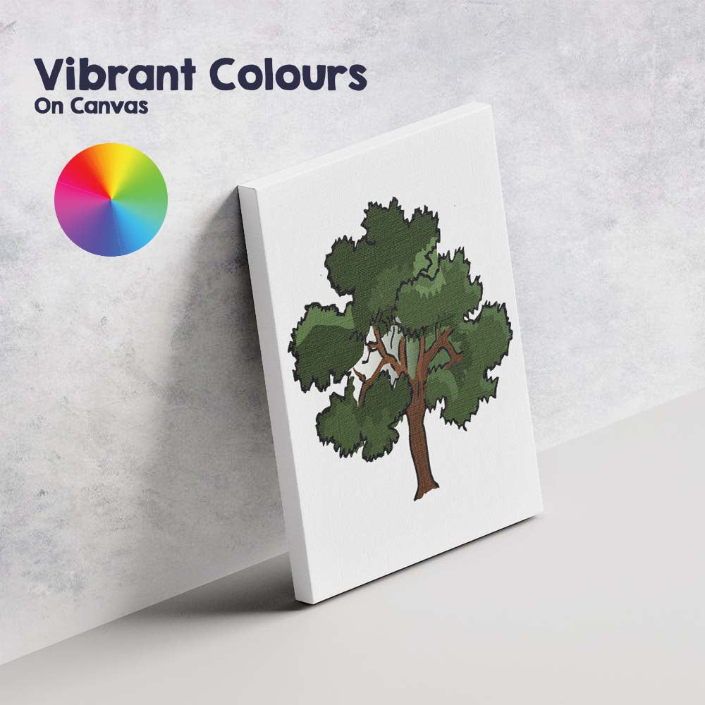 Stylised Green Oak Tree Nature Illustration Graphic Design Canvas Wall Art Print Decor Picture Ready to Hang