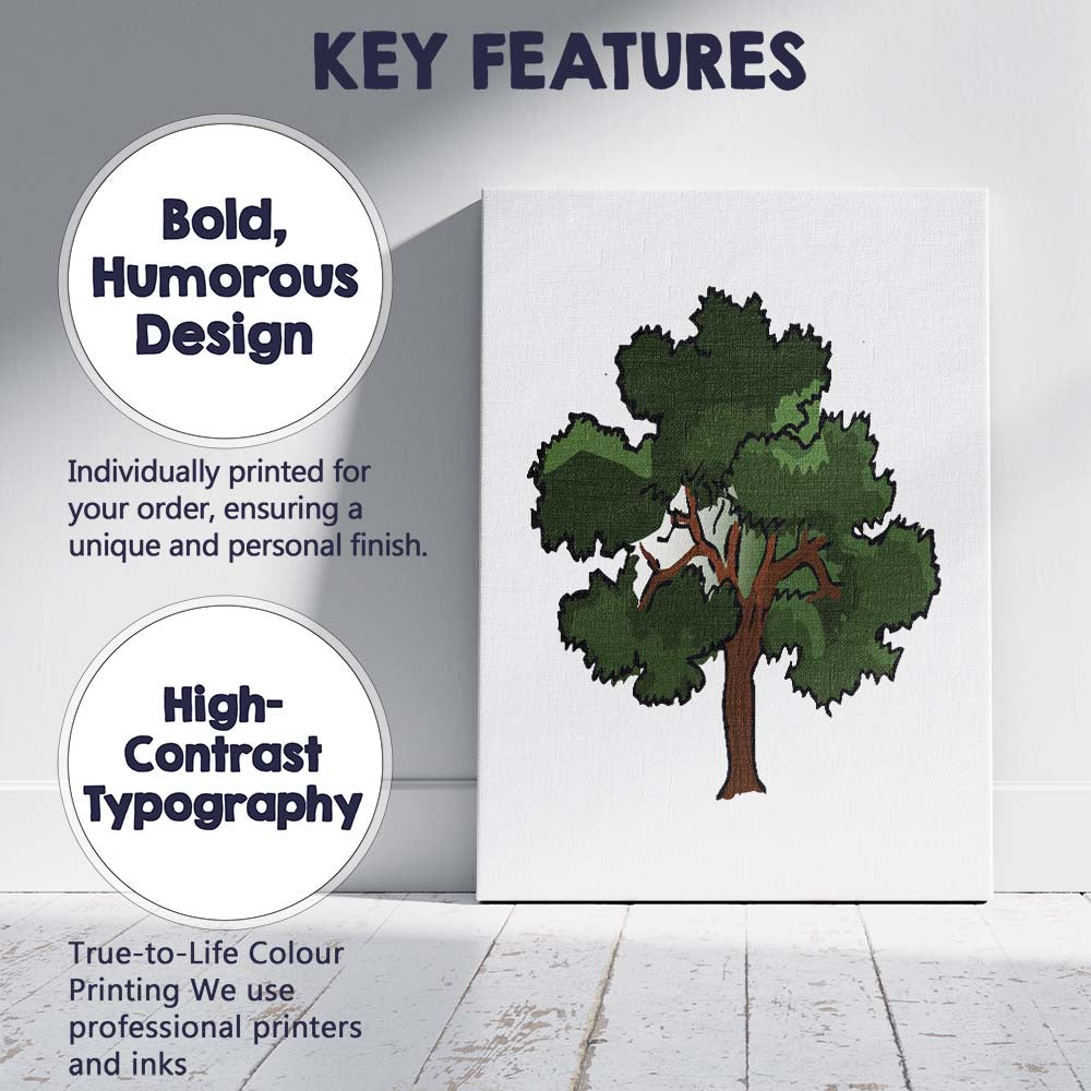 Stylised Green Oak Tree Nature Illustration Graphic Design Canvas Wall Art Print Decor Picture Ready to Hang