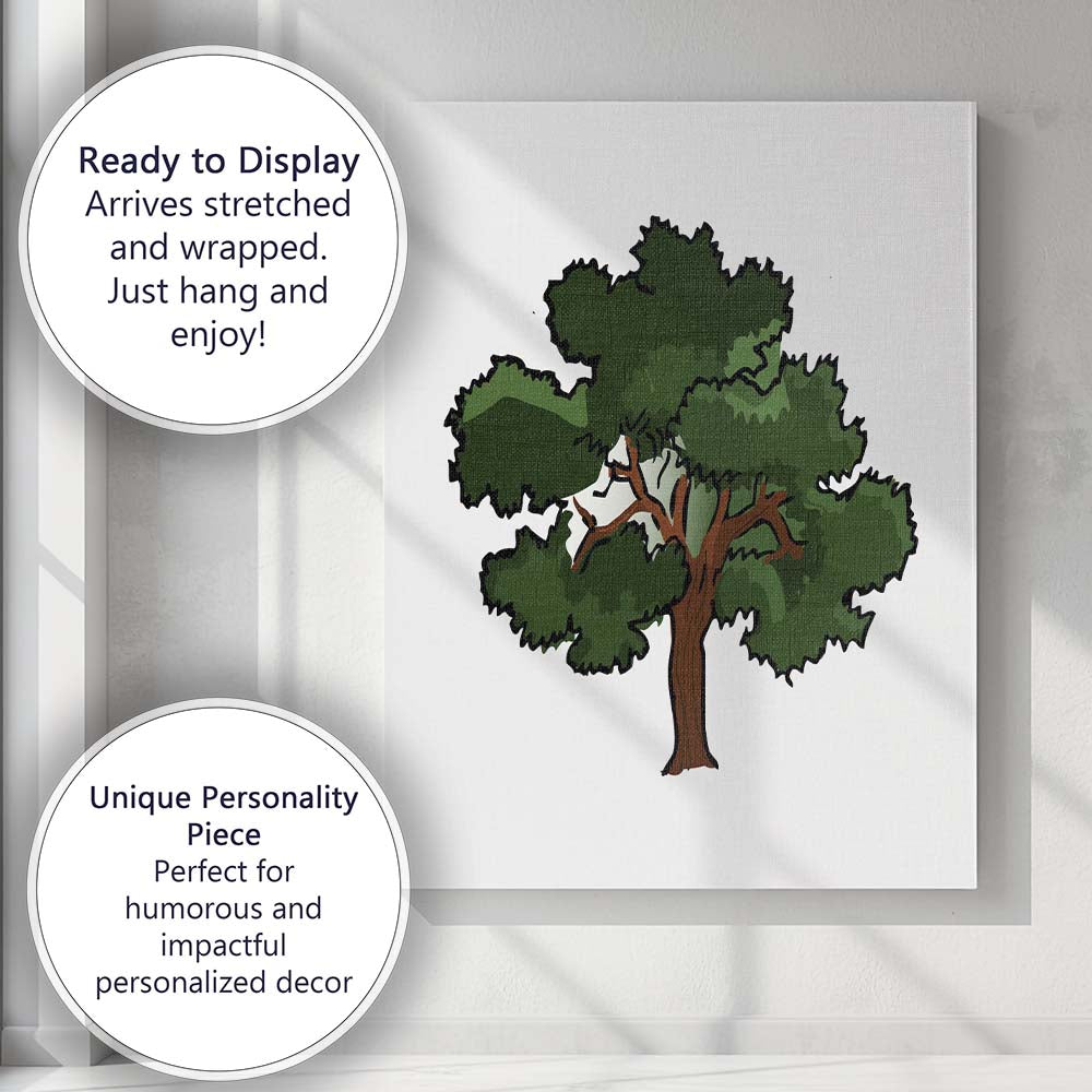 Stylised Green Oak Tree Nature Illustration Graphic Design Canvas Wall Art Print Decor Picture Ready to Hang