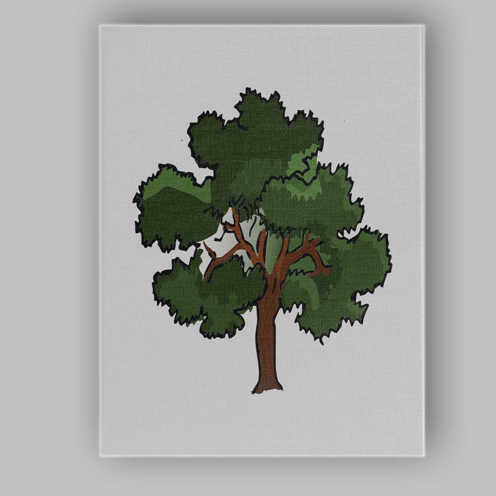 Stylised Green Oak Tree Nature Illustration Graphic Design Canvas Wall Art Print Decor Picture Ready to Hang