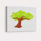 Whimsical Cartoon Tree with Wide Canopy Bright Green Nature Illustration Canvas Wall Art Print Decor Picture Ready to Hang