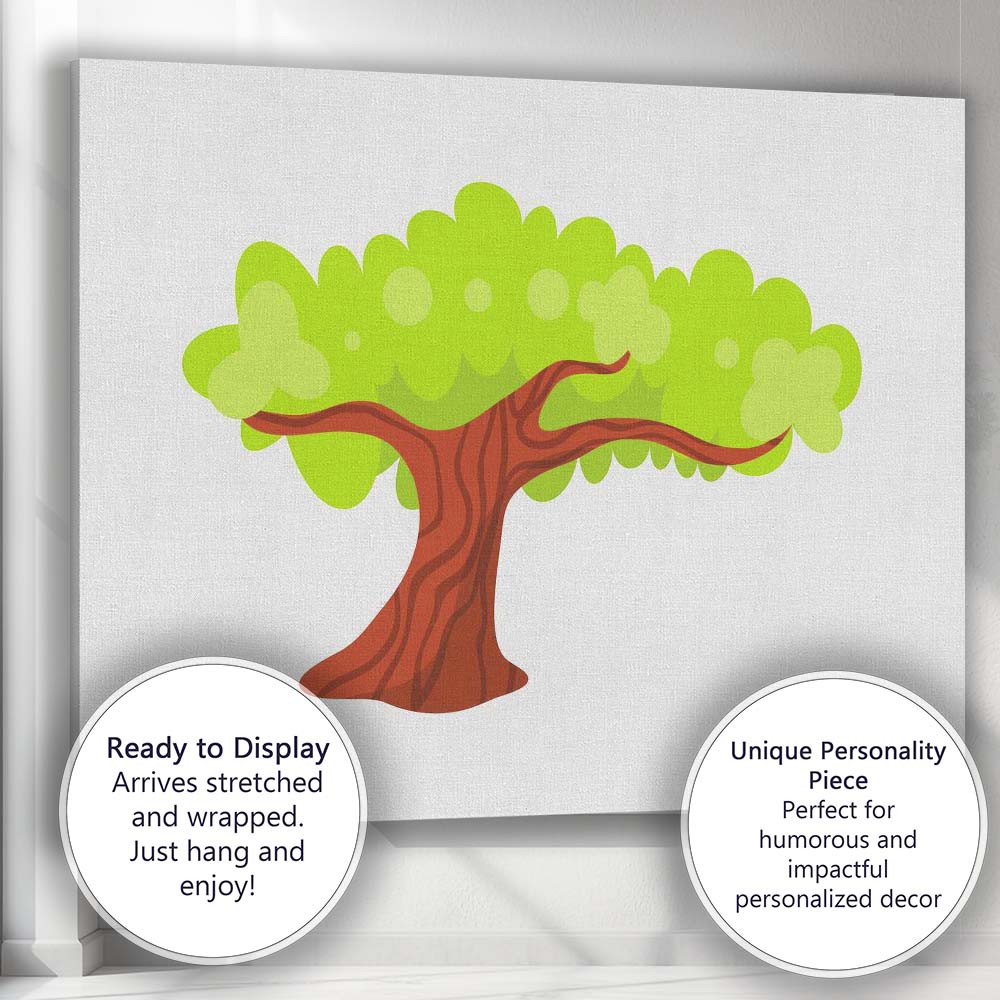 Whimsical Cartoon Tree with Wide Canopy Bright Green Nature Illustration Canvas Wall Art Print Decor Picture Ready to Hang