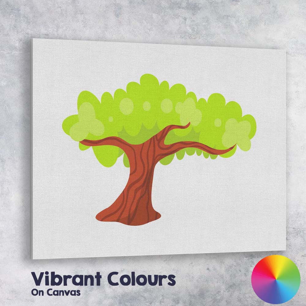 Whimsical Cartoon Tree with Wide Canopy Bright Green Nature Illustration Canvas Wall Art Print Decor Picture Ready to Hang