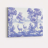 Woodland Deer Forest Landscape Toile Style Pattern Design Canvas Wall Art Print Decor Picture Ready to Hang
