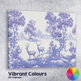 Woodland Deer Forest Landscape Toile Style Pattern Design Canvas Wall Art Print Decor Picture Ready to Hang