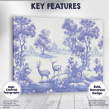 Woodland Deer Forest Landscape Toile Style Pattern Design Canvas Wall Art Print Decor Picture Ready to Hang