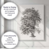 Detailed Botanical Oak Tree Illustration Monochrome Engraving Canvas Wall Art Print Decor Picture Ready to Hang