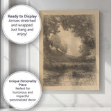 Atmospheric Woodland Clearing Tonal Landscape Drawing Canvas Wall Art Print Decor Picture Ready to Hang