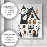 Whimsical Haunted House Halloween Folk Art Illustration Canvas Wall Art Print Decor Picture Ready to Hang