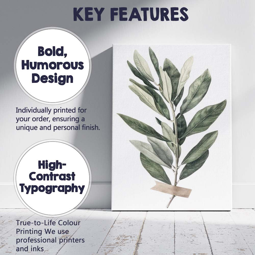 Elegant Green Olive Leaf Botanical Study Canvas Wall Art Print Decor Picture Ready to Hang