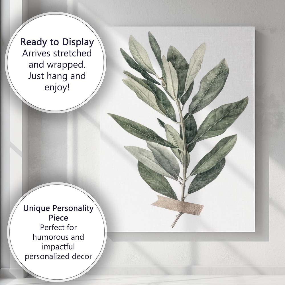 Elegant Green Olive Leaf Botanical Study Canvas Wall Art Print Decor Picture Ready to Hang