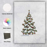 Snow Covered Christmas Tree Winter Holiday Illustration Canvas Wall Art Print Decor Picture Ready to Hang
