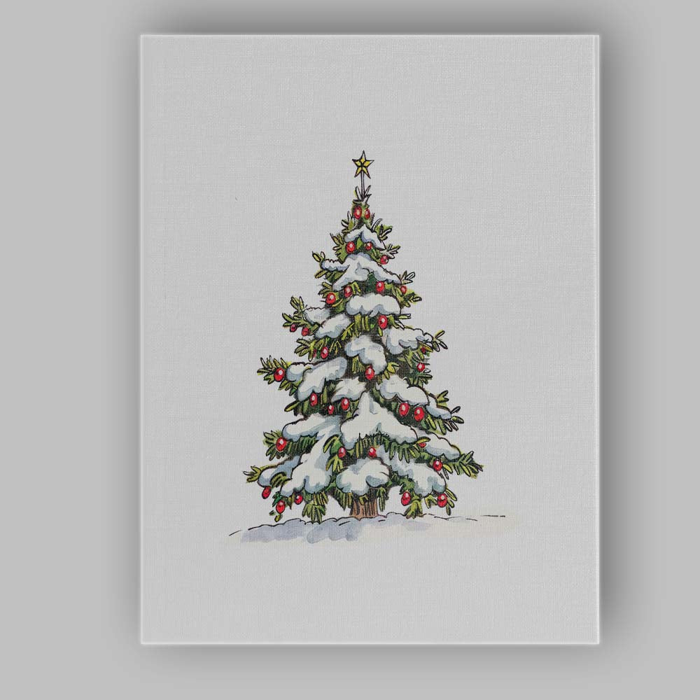 Snow Covered Christmas Tree Winter Holiday Illustration Canvas Wall Art Print Decor Picture Ready to Hang