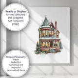 Elegant Victorian Winter House with Christmas Decorations Watercolour Canvas Wall Art Print Decor Picture Ready to Hang